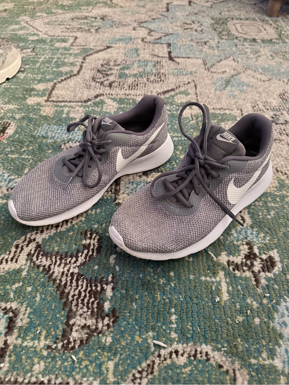 Nike Grey Knit Running Shoes with White Swoosh